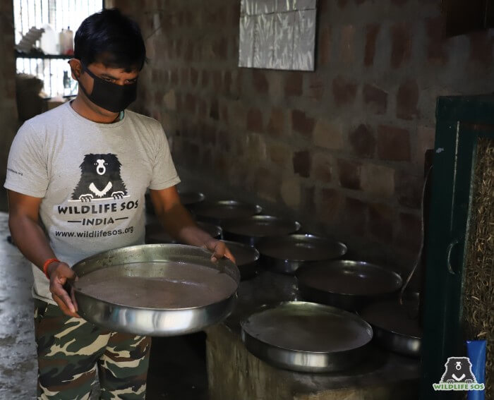 He ensures that the porridge reaches the bears piping hot and with extra honey!