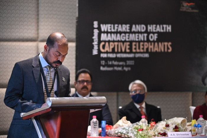 Mr. Baiju Raj. M.V. (Director - Conservation Projects, Wildlife SOS) presenting a session on Welfare Of Elephants In Captivity With Essentials Of Housing And Enrichment