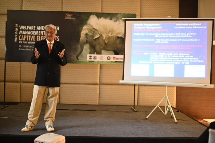 Dr. A. B. Shrivastava (Former Director, School of Wildlife Forensics & Health, NDVSU) presented on Necropsy Protocol For Elephants